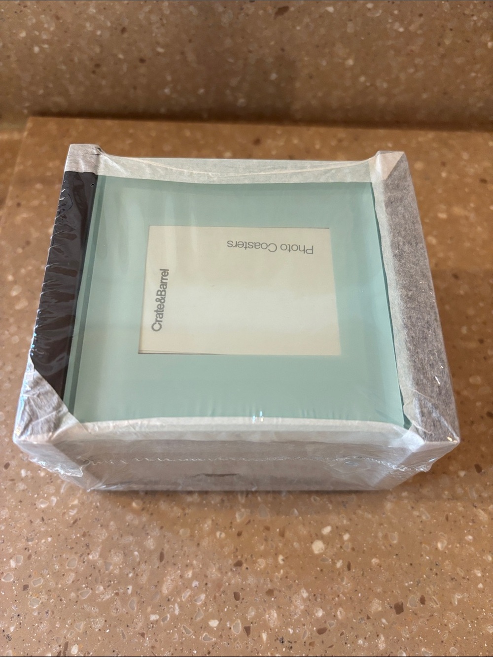 Crate&Barrel Mint Glass Photo Coaster Set.